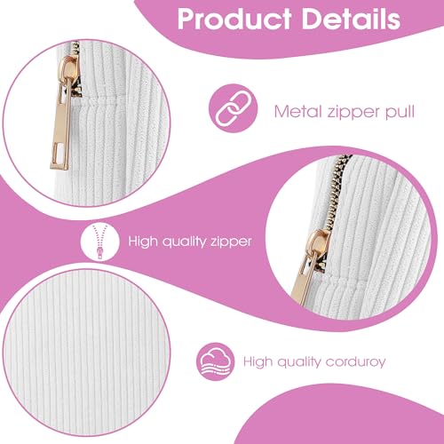 Image of Xinjoduz 1 PCS Menstrual Bags for Teen Girls, Mini Corduroy Travel Period Bag for Sanitary Napkin Storage Portable Makeup Pouch with Zipper Feminine Pad Bags Tampon Holder for Women Purse(White)