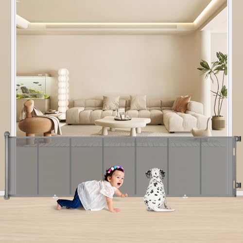 34X120” Extra Wide Safety Retractable Baby Gate, Extra Wide Safety Kids or Pets Gate, 34” Tall, Extends to 120” Extra Wide, Built-in Reinforce S