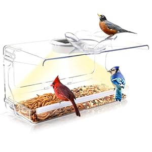 Solar Window Bird Feeder with Non-Marking Self-Adhesive Hooks, Clear Window Bird Feeder for Outside, Transparent Bird House, Outdoor Bird Feeders, Gardening Gift, Garden Decor