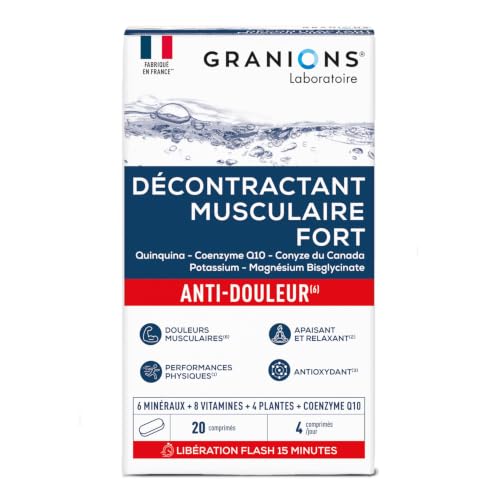 GRANIONS Décontractant Musculaire Fort | Apaise les contractures du dos, cou, cuisses, mollets I Douleurs Intenses | 5 minéraux, 8 vitamines, 3 plantes |...