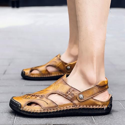 IWIHMIV Mens Walking Sandals Men Leather Sandals Men's Hiking Sandals Athletic Water Shoes Outdoor Summer Camping Sandal for Beach2