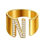beautlace Anillos ajustables con letras de oro de 18 quilates/plata/negro chapado en pistola inicial alfabeto abierto anillo con circonita cúbica joyería para hombres y mujeres KR0037, Metal, Zirconia