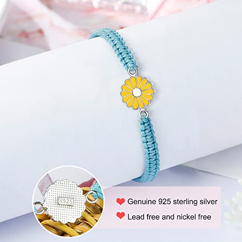 Image of Halloween Gifts for Girl, Sunflower Bracelets Jewelry Gifts, 925 Sterling Silver Handmade Rope Braided Bracelets