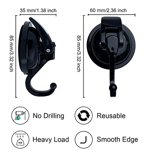 Yssiladi Suction Cup Hooks Heavy Duty Vacuum Suction Shower Hooks Glass Suction Cup Hooks Bathroom Robe Hooks Reusable, No Hole Punched, For Garland Decoration (Black, 2 Pack) #TOP3