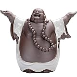 QIFFIY Statue de Bouddha rieur Feng Shui en céramique Ornements de Bouddha Maitreya Sculpture de jardin pour la maison