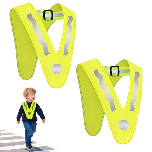 YeahBoom Leichte Warnweste Kinder,2 Stück V-Form Warnweste Kinder,Reflektorweste Kinder Gelb,Sicherheitsweste Kinder,Zur Sicherheit,Waschbar,für Laufen,Radfahren,Nächtliche Straßen usw