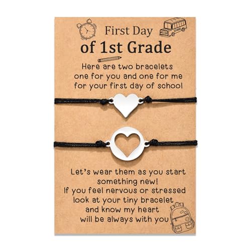 First Day of 1st Grade Bracelet for Girls - Back To School Bracelet for Daughter Son from Mommy, Adjustable Bracelet for School Girls Granddaughter | Love Heart Bracelets Gifts Stuff Supplies