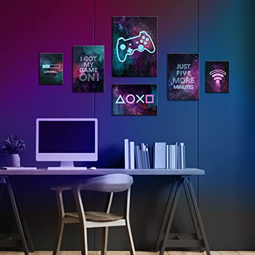 New Version Video Gamer Room Wall Art Decor Set Of 6, Framed Gaming Canvas Wall Art Painting For Boys Room, Colorful Game Buttons Gamepad Posters Pictures Prints For Gamer Playroom Ready To Hang #TOP1