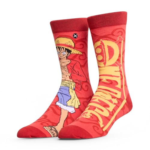 Odd Sox Luffy Split Novelty Crew Socks Size Large Mens 812 / Womens 9.513.5 Anime Fan Gift Durable Knit Comfort One Piece Graphic Design