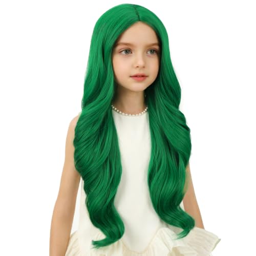 Image of Green Wig for Women Long Green Wavy Curly Wig Long Middle Part Wigs Heat Resistant Synthetic Wigs for Daily Party Cosplay Use 22 Inch