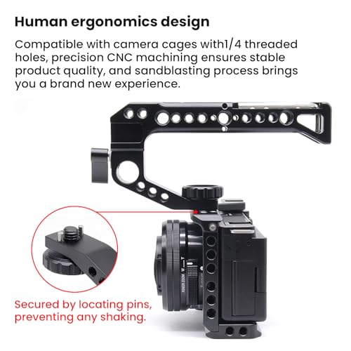 Image of Universal ARRI Rosette Camera Cage Handle - CNC Aluminum Top Handle with 1 /4 inch Threads & NATO Rails (YHP-04A)