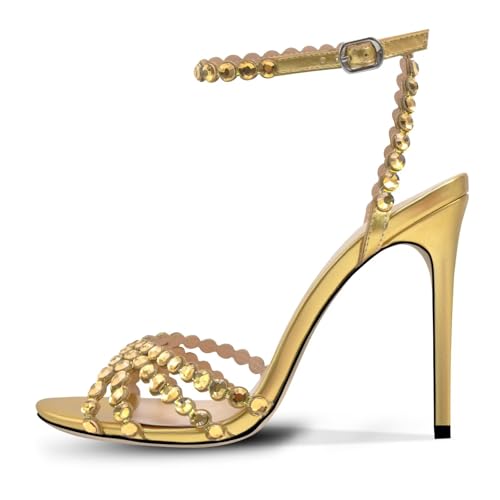 Image of HOCHFART Women's Rhinestone Stiletto High Heels Buckle Strappy Heeled Sandals Round Toe Sexy Dressy Pumps Shoes