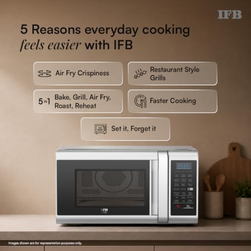 Image of IFB 28 L Convection Microwave with Air Fry, Grill & Multi-Stage Cooking, Fermentation, Homemade Paneer /Ghee Modes, 300 Auto Cook Menus (28SC5, Silver, Weight Defrost, Steam Clean, 10 Power Levels)