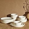 Sweese Plates and Bowls Sets,18 Pieces Modern Porcelain Dinnerware Set for 6 Handcrafted Uniqe Dinner Set Ceramic Dishware Dishes Microwave and Dishwasher Safe, White