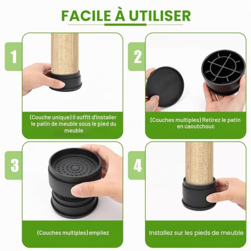 LYCXAMES Lot de 8 Rehausseurs de Meubles Réglables pour Lit Lourd, Canapé, Meuble, Rond 2.7cm, 5.4cm, Empilable Rallonge de Pied de Table – vue 5