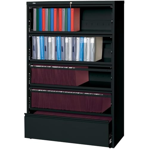 Hirsh 42-in Wide HL10000 5 Drawer Lateral File Cabinet. Roll-Out Shelves. Black - Thumbnail 2