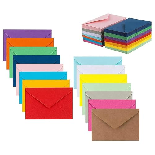 LOUKEKE 30/50/100 Piezas Mini Sobres de Papel Kraft en Blanco de Colores para Invitaciones de Boda, Tarjetas de felicitación, Regalos, Bolsas de Papel de Embalaje
