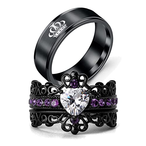 ringheart Crown Rings His and Her Ring Couple Rings Matching Ring 1ct CZ Womens Wedding Ring Sets Titanium steel Mens Wedding Bands