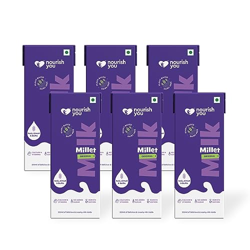 Image of NOURISH YOU Plant Based Millet Mlk With Goodness Of Ragi, Jowar, Bajra & Oats|Anti-Biotics Free|Preservatives Free|Healthy Creamy Mlk Unsweetened|No-Added Sugar|1.2 L (200 Ml Each X 6)