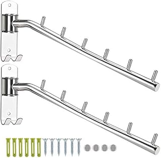 Bosszi 2-Pack Wall Mounted Clothes Hanger Rack, Stainless Steel Brushed 180°Folding Garment Hooks with Swing Arm Holder