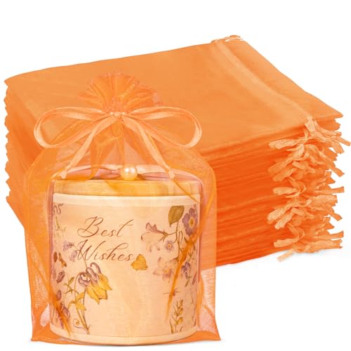Crweety 50 Pcs Orange Organza Bags 6x9
