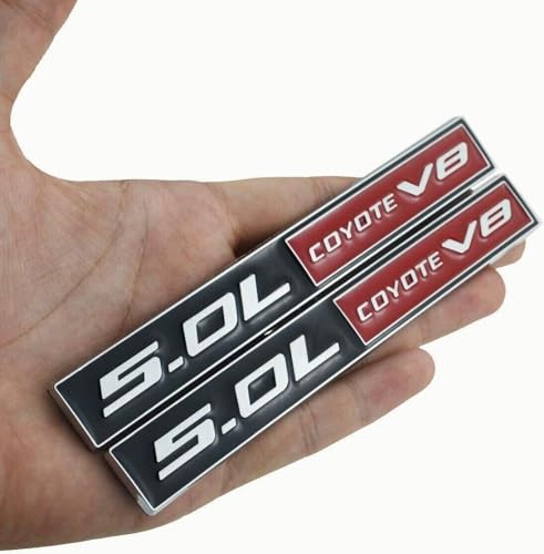 Image of 2Pc 5.0L Coyote V8 Emblems 3D Adhesive Badge V8 Engine Trim Fender Hook Trunk Decals Stickers Compatible for car (Black Red)