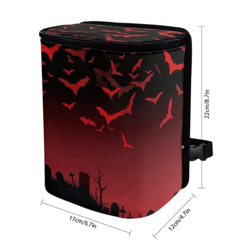 Image of Halloween Red Black Bats Garbage Can /Bag with Lid Organizer and Storage Bag Auto Rubbish Bags Universal Car Accessories Interior Decoration