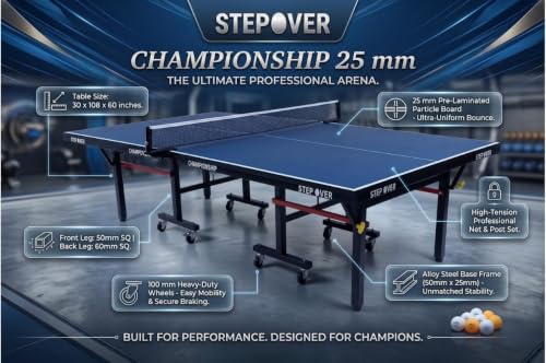 Image of STEP OVER Tournament Pro 25MM Heavy Duty ||Laminated Top 25mm||High Performance||Schools||Resorts||Clubs|| TT Academy ||Free TT Table Cover + 2 TT Racket & Balls||Limited Edition 2026