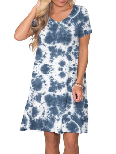 Lionstill LS1688 Women'S Plus Size T Shirt Dress Summer Casual Short Sleeve Swing Floral Dresses With Pockets, Blue Tie-Dye 2Xl thumb #1