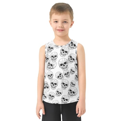 J JOYSAY Cartoon Skulls White Boys Tank Top Sleeveless Muscle Shirts Quick Dry Workout Sport Active Kids T-Shirts 3-15T2