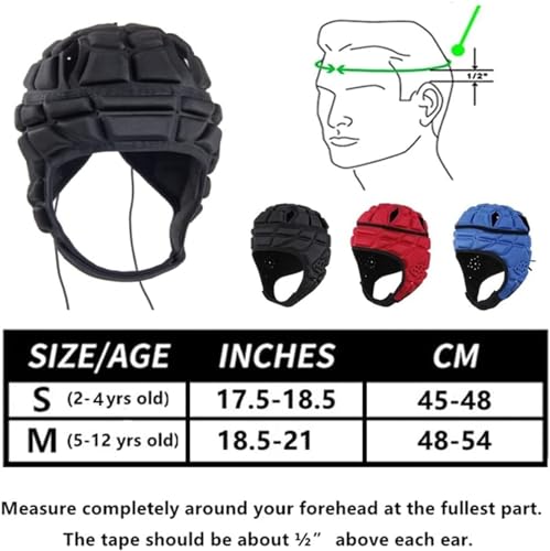 Homeo Rugby Helmet Headguard, Soft Football Helmet, Padded Headgear Flag Headguards Shell for Child Youth Adults, Goalkeeper Soccer Goalie Black, 17-19 inch