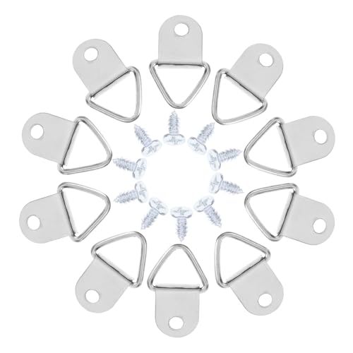 Image of TEHAUX 20 Sets Picture Frame Hooks for Hanging Heavy Duty Triangle D Rings with Screws for Mirrors Photos Artwork and Wedding Frames Versatile Zinc Alloy Hardware