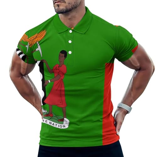 Zambia Flag Zambian Coat of Arms Men's Polo Shirt Short Sleeve Athletic Shirts Summer Collared Tops