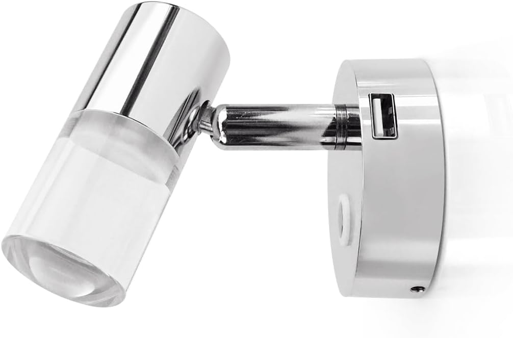 THALASSA 12V LED Reading Light with Blue Night Light + USB – RV Caravan Wall Sconce for Motorhome, Camper, Trailer Indoor Lighting