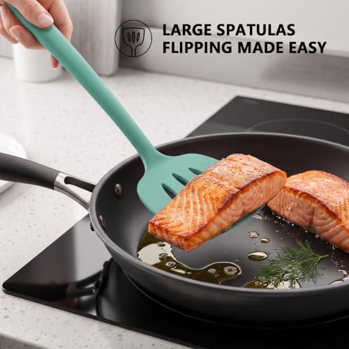 Image of Coukre 3 Pack Silicone Spatula Set, Heat Resistant to 500F, BPA-Free