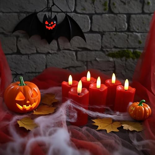 Image of CANDLE CHOICE Battery Operated Flameless Votives with Remote Auto Daily Timer Long Lasting Realistic Black Wick Electric LED Candles Wedding Party Holiday Halloween Christmas Decorations 6 Pack Red