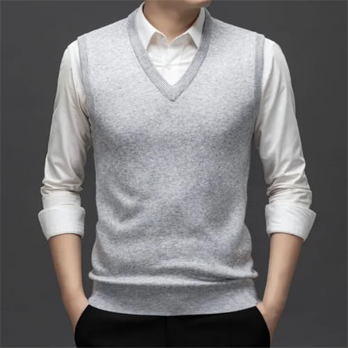 Men’S Sleeveless V-Neck Knit Sweater Vest Single Breasted Business Solid Pullover3