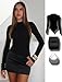 FWBBG Womens Bodycon 2 Piece Mini Skirt Set Long Sleeve Mock Neck Bodysuit Top Layered Satin Mini Skirts Party Club Dresses (US, Alpha, Medium, Regular, Regular, Black)