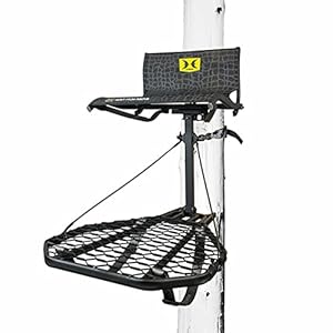 Hawk Cruzr Bone Collector Hang-On 1-Piece Big Game/Shooting/Hunting Steel Tree Stand with 24″x30″ XL Rock-Solid Platform Black