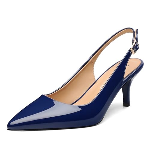 NUMALEO Slingback Heels for Women Pointed Close Toe Kitten Heels Patent Pumps Dress Party Comfy Stiletto 2.5 Inch Dress Shoes
