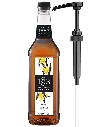 1883 Vanilla Syrup with Pump for Hot & Cold Drinks - 1 Liter 33.8 Ounces