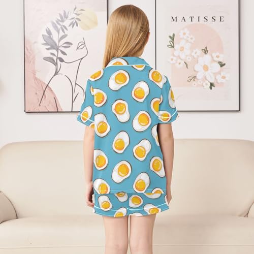 ALAZA Yellow Egg Blue Pajamas Satin Pajama Set Short Sleeve Button Down Sleepwear4