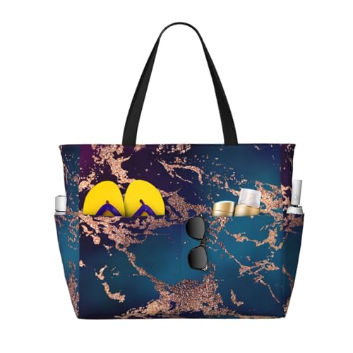 Sac de plage marbre violet et or, le grand fourre-tout idéal pour vos journées en mer
