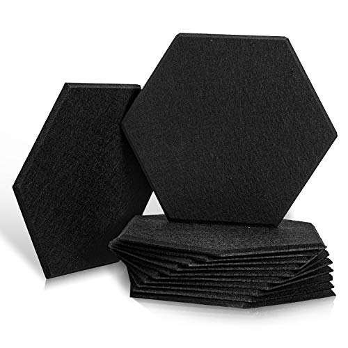 12 Pack Set Hexagon Acoustic Absorption Panel, 12 X 14 X 0.4 Inches Acoustic Soundproofing Insulation Panel Beveled Edge Tiles, Great for Wall Decoration and Acoustic Treatment (Black)