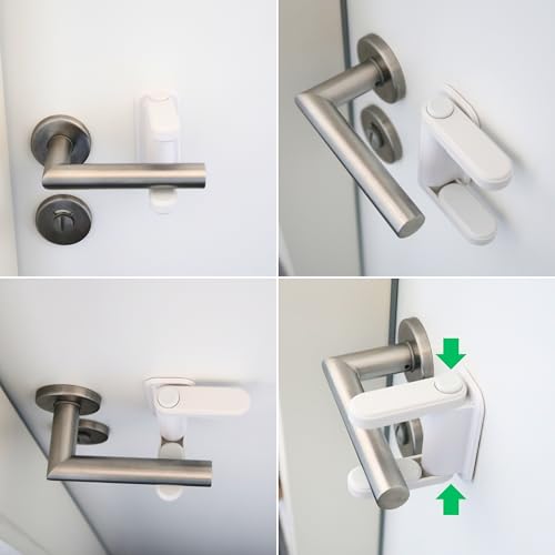 Türdrückerschloss zum Kleben, für Kinder und Haustiere, 2 Stück, wieder-verwendbar, mit 2-Druck-Knopf-System, Kindersicherung für Fenster, Tür Babysicherung, Türgriff Schutz, Türklinken Sicherung