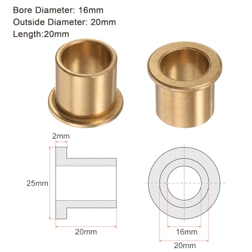 Kozelo 2 Stk. Flanschbuchse - [16mm x 20mm x 20mm] Bronze-Gleitlager für den Einsatz in Maschinen | Gold