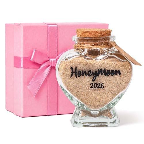 TUNGURIS Honeymoon Sand Keepsake Jar 2026,Bridal Shower, Wedding, Engagement, Honeymoon, Travel for Couples, Newlywed, Fiance(Gift Box Includes) - 40ml Heart Shape Glass
