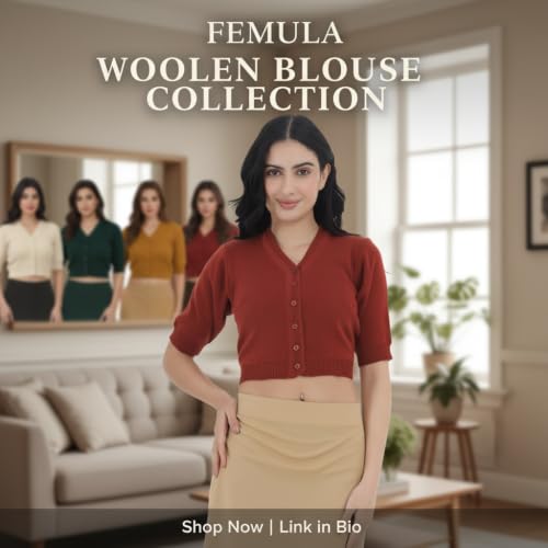 Image of Women Winter Wear V-Neck Half Sleeves Regular Fit Woollen Blouse