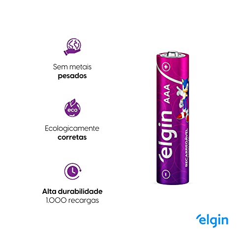 Pilha recarregável AAA 1000mAh Elgin com 4 unidades Palito