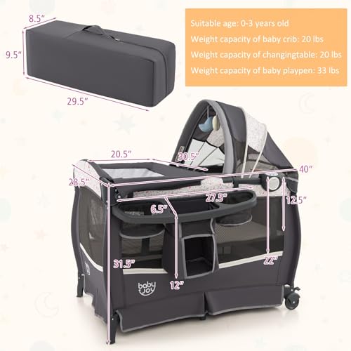 Image of BABY JOY 4 in 1 Pack and Play, Portable Baby Playard with Bassinet & Flip-Away Changing Table, Canopy, Portable Bedside Crib with Storage Basket, Infant Bassinet from Newborn to Toddlers (Floral)